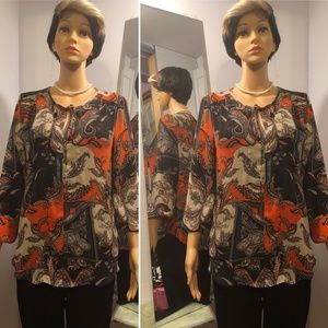 Joan Vass- Mixed Colored- Blouse Top Tie Neck